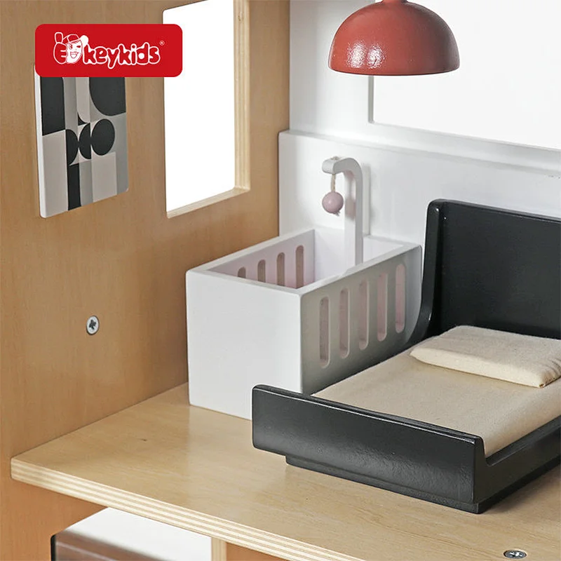 Stock Available Kids Modern Villa Toys Children Wooden Dollhouse with 49 Furnituee W06A539