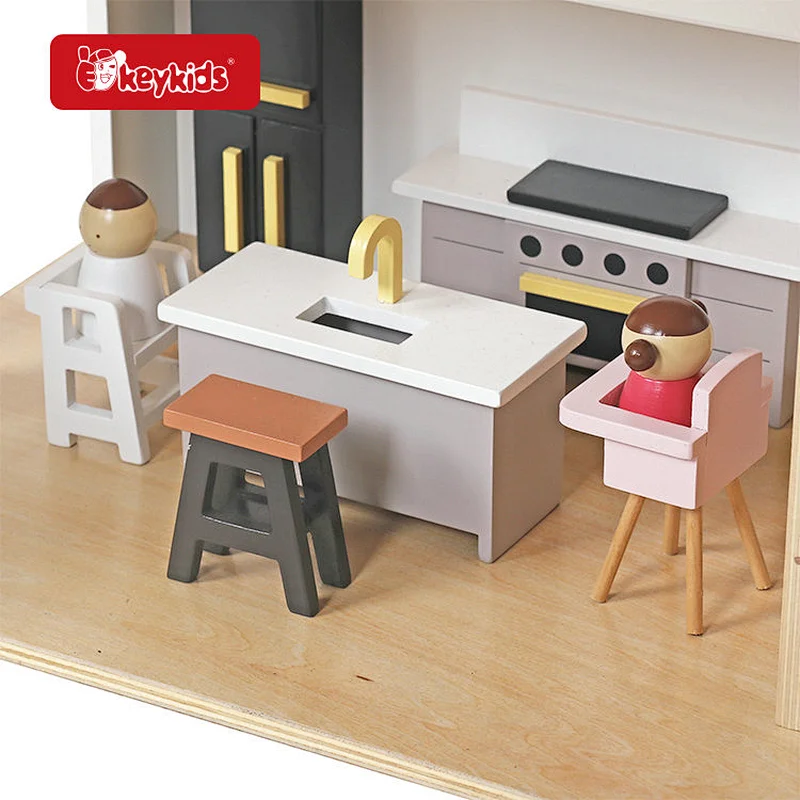 Stock Available Kids Modern Villa Toys Children Wooden Dollhouse with 49 Furnituee W06A539